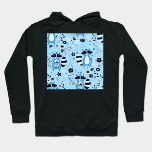 Blue Raccoon Pattern Hoodie